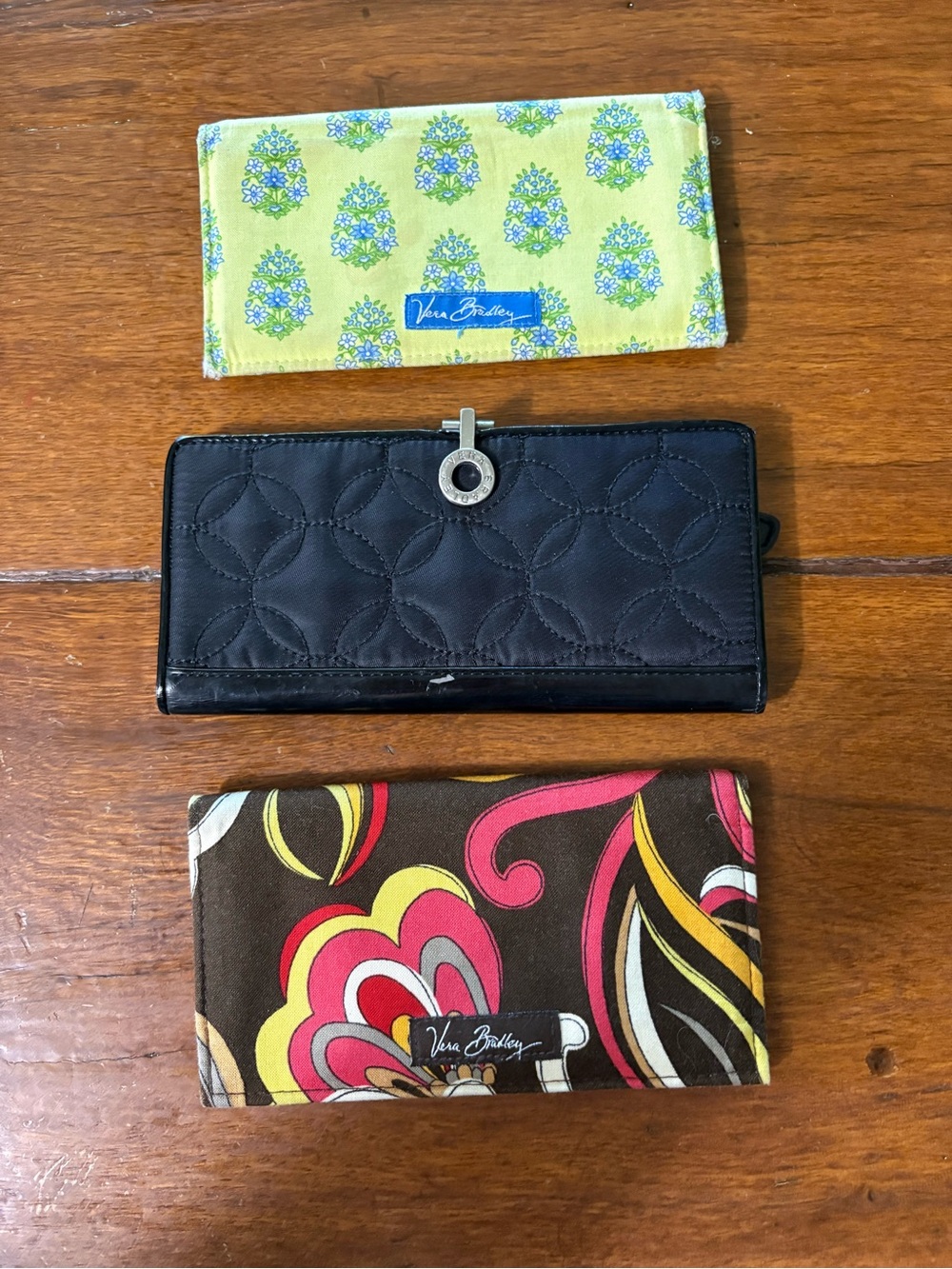 Bundle of Three (3) Vera Bradley Brown Multicolor Floral & Black Quilted Wallet